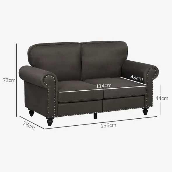 HOMCOM Two-Seater Mid-Century Sofa, with Pocket Springs - Dark Brown - 3