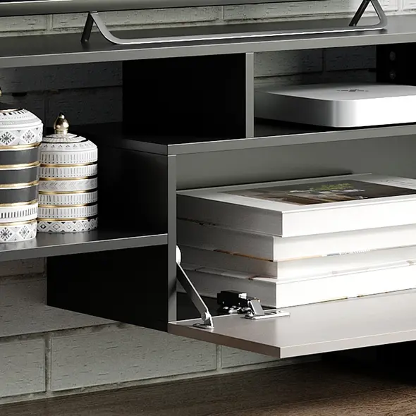 HOMCOM TV Cabinet with Wall Shelf for Wall-Mounted 65" TVs or Standing 40" TVs - Black and Dark Brown - 8