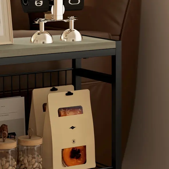 HOMCOM Three Shelf Industrial Side Table, Grey - 8