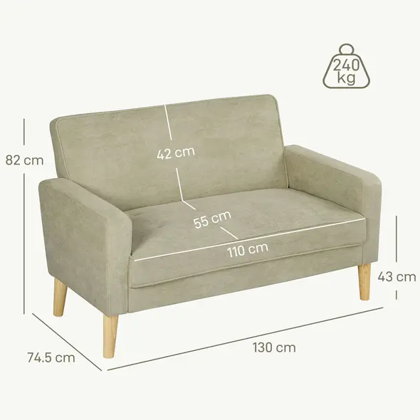 HOMCOM Two-Seater Velvet-Feel Sofa - Beige - 3