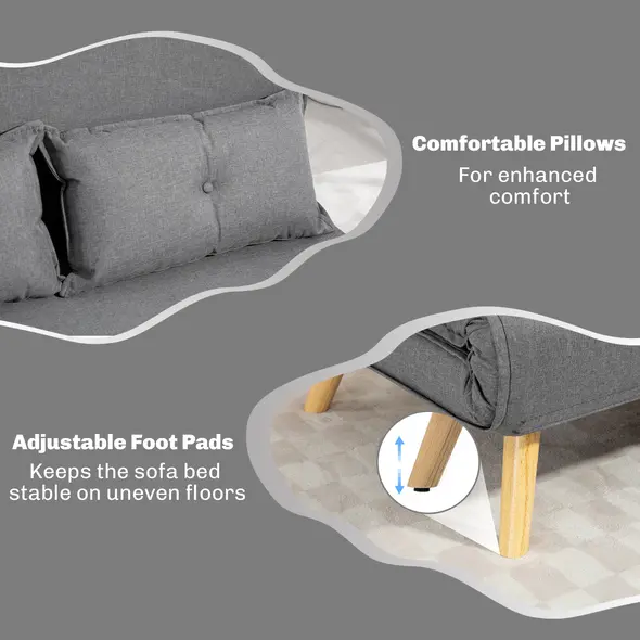 HOMCOM Two-Seater Linen-Look Sofa Bed - Grey - 7