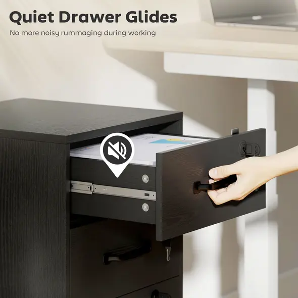 HOMCOM Three Drawer Wood-Effect Filing Cabinet - Black - 6