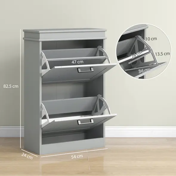 HOMCOM Two-Drawer Minimalistic 10-Shoe Cabinet - Grey - 3