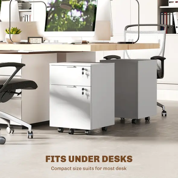 HOMCOM Two-Drawer Lockable Filing Cabinet - White - 8