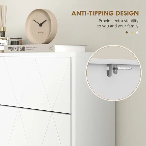 HOMCOM Two Flip Drawer Narrow Shoe Cabinet - White - 8