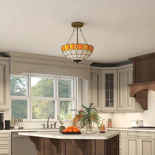 HOMCOM Tiffany Style Ceiling Light, Vintage Chandelier with 3 E27 Sockets, Semi Flush Mount for Living Room, Bulbs Not Included - 7