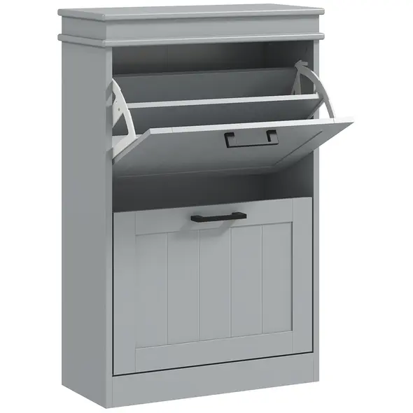 HOMCOM Two-Drawer Minimalistic 10-Shoe Cabinet - Grey - 1