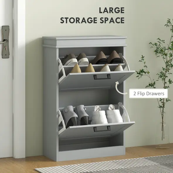 HOMCOM Two-Drawer Minimalistic 10-Shoe Cabinet - Grey - 4