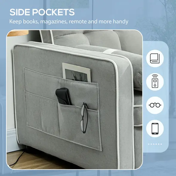 HOMCOM Two-Seater Linen-Look Sofa Bed - Light Grey - 7