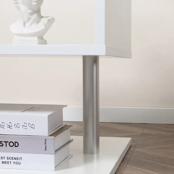 HOMCOM Wooden S Shape Cube Coffee Table 2 Tier Storage Shelves Organiser Office Bookcase Living Room End Desk Stand Display Set of 2 (White) - 7