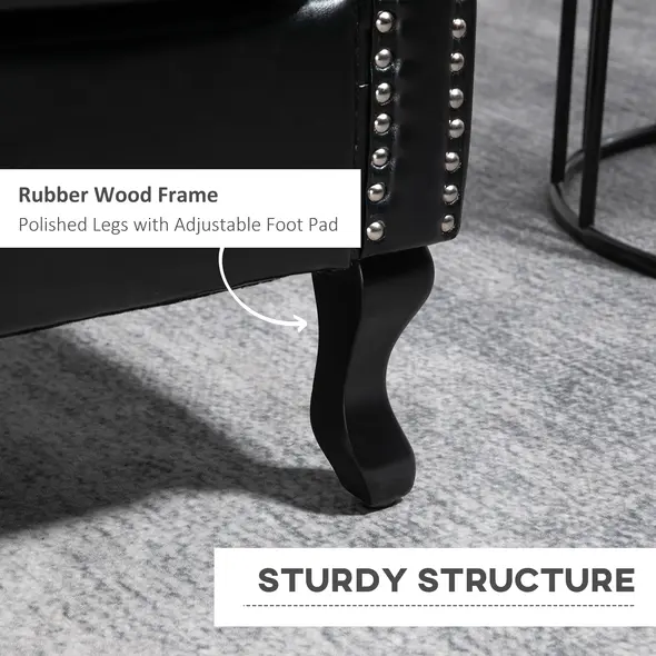 HOMCOM Wingback Accent Chair Tufted Chesterfield-style Armchair with Nail Head Trim for Living Room Bedroom Black - 6