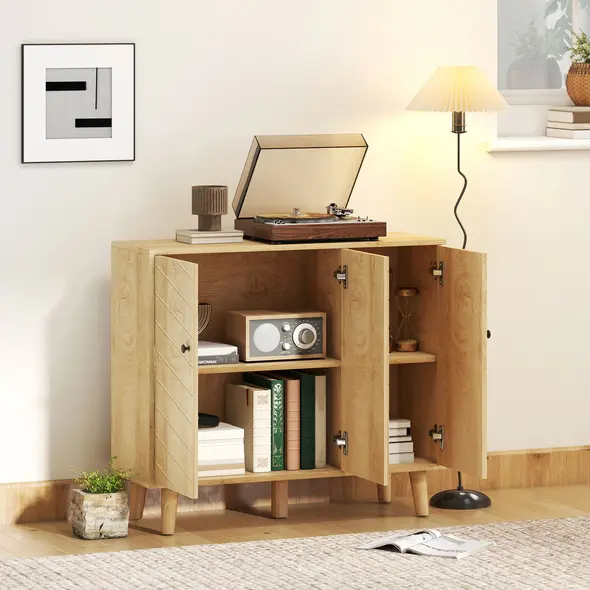 HOMCOM Vintage Sideboard with Chevron Doors and Pine Wood Legs for Living Room, Kitchen - 8