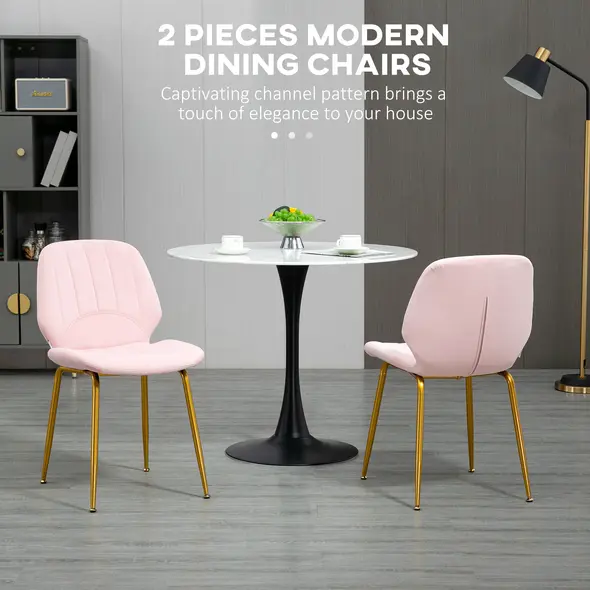HOMCOM Velvet Dining Chairs Set of 2, 2 Piece Dining Room Chairs with Backrest, Padded Seat and Steel Legs, Pink - 4