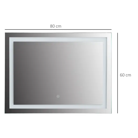 kleankin 80x60cm LED Bathroom Mirror Wall Mounted Vanity Light Illuminated w/ Touch Switch Accessories Home Furnishings - 3