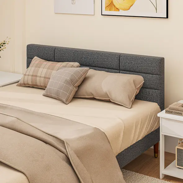 HOMCOM Upholstered King Bed Frame 154W x 206D x 87Hcm with Slats - Grey - 8