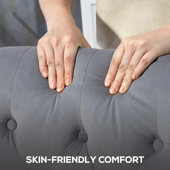 HOMCOM Wingback Accent Chair, Retro Upholstered Button Tufted Occasional Chair for Living Room and Bedroom, Light Grey - 6