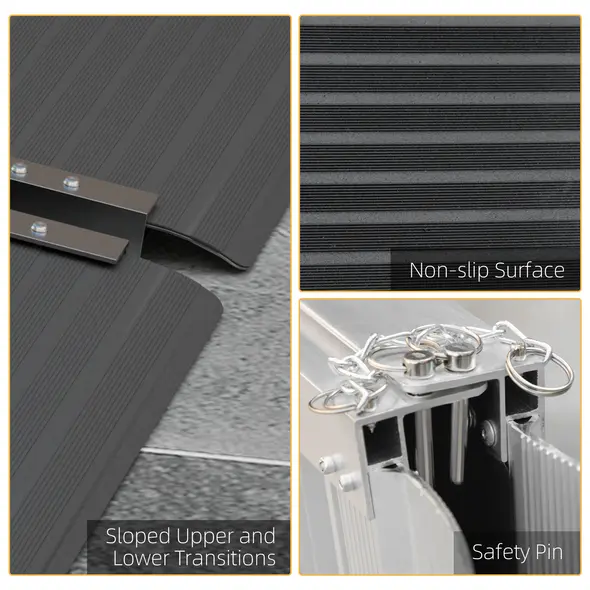 HOMCOM Wheelchair Ramp, 152L x 73Wcm, 272KG Capacity, Folding Aluminium Threshold Ramp with Non-Skid Surface, Transition Plates Above and Below for Home, Steps, Stairs, Curbs, Doorways - 5