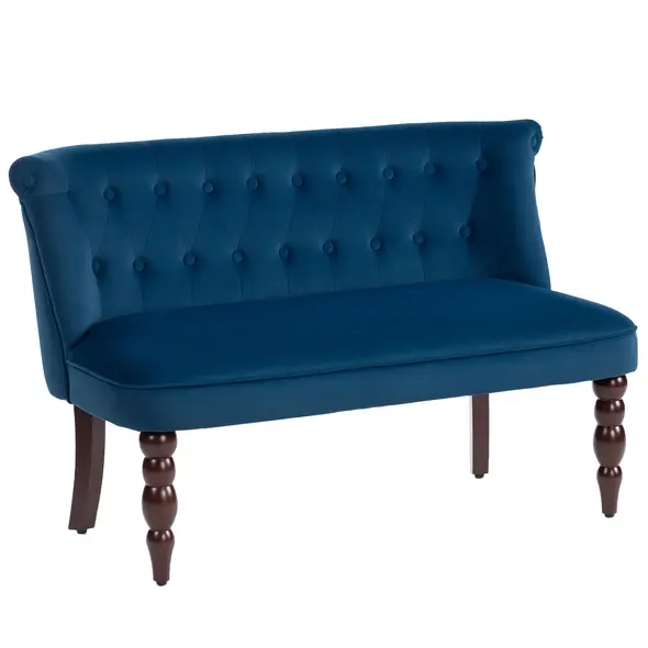 HOMCOM Velvet 2 Seater Sofa, Button Tufted Wingback Loveseat with Rubber Wood Legs for Living Room, Bedroom, Dark Blue - 1