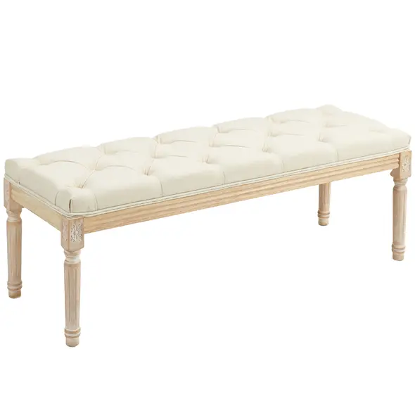 HOMCOM Vintage Wooden Bed End Bench - Cream White - 1