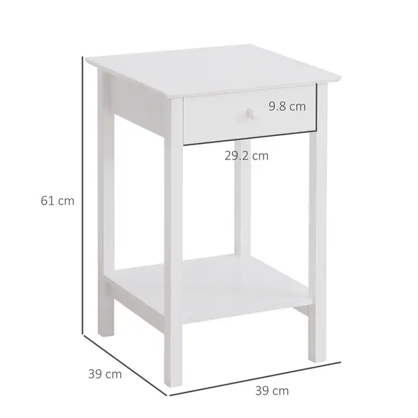 HOMCOM White Bedside Table, Wooden Side Table, Nightstand, Bedside Cabinet with Drawer and Storage Shelf for Bedroom and Living Room, Set of 2 - 3