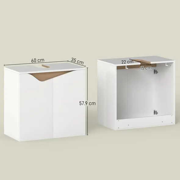 HOMCOM Under Sink Bathroom Cabinet, Bathroom Storage Cabinet with Soft-Close Doors, for Basin without Pedestal, White - 3