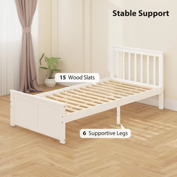 HOMCOM Wooden Single Bed Frame, with Drawers - White - 5