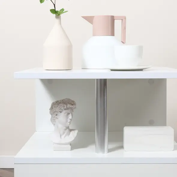 HOMCOM Wooden S Shape Cube Coffee Table 2 Tier Storage Shelves Organiser Office Bookcase Living Room End Desk Stand Display Set of 2 (White) - 9