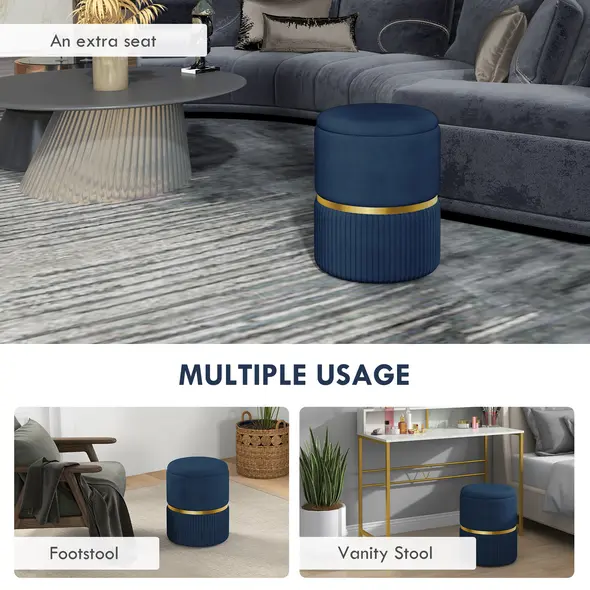 HOMCOM Velvet-Feel Storage Ottoman - Blue - 6
