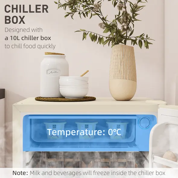 HOMCOM Under Counter Fridge, 91L Small Fridge with Chiller Box, Removable Shelf, Reversible Door, Adjustable Legs, Mini Refrigerator, Beige - 5