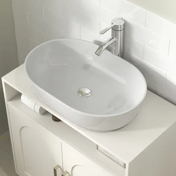 HOMCOM Under Sink Cabinet for Basin without Pedestal - Cream White - 8
