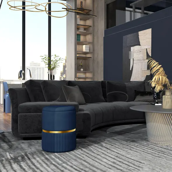 HOMCOM Velvet-Feel Storage Ottoman - Blue - 2