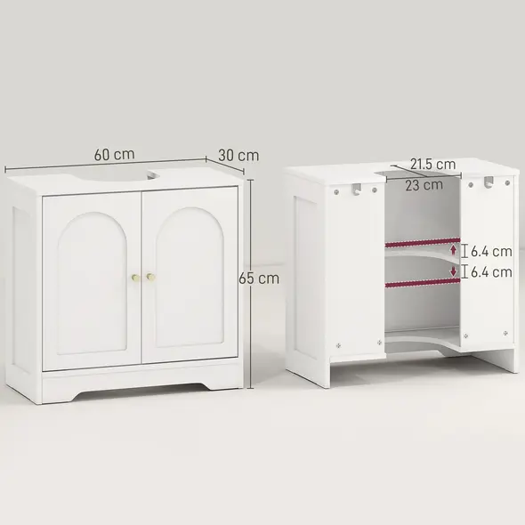 HOMCOM Under Sink Bathroom Cabinet with 2 Arch Doors - White - 3