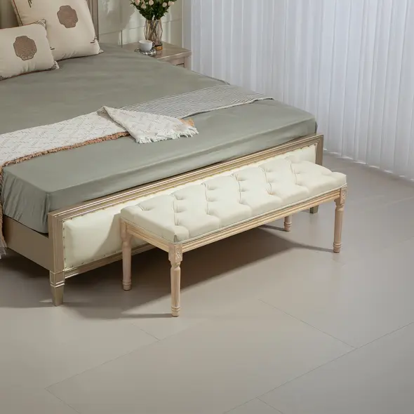 HOMCOM Vintage Wooden Bed End Bench - Cream White - 7