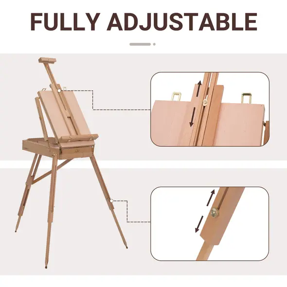 HOMCOM Wooden Art Easel Tripod Sketch Artist Painters Craft Portable Folding Drawing Board Lightweight - Natural Wood - 5