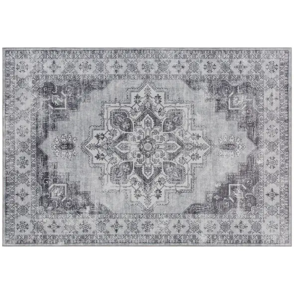 HOMCOM Vintage Area Rug, Non-Slip Washable Rug, Flannel Floor Carpet for Living Room, Bedroom, Dining Room, Home Office, 290 x 200 cm, Grey - 1