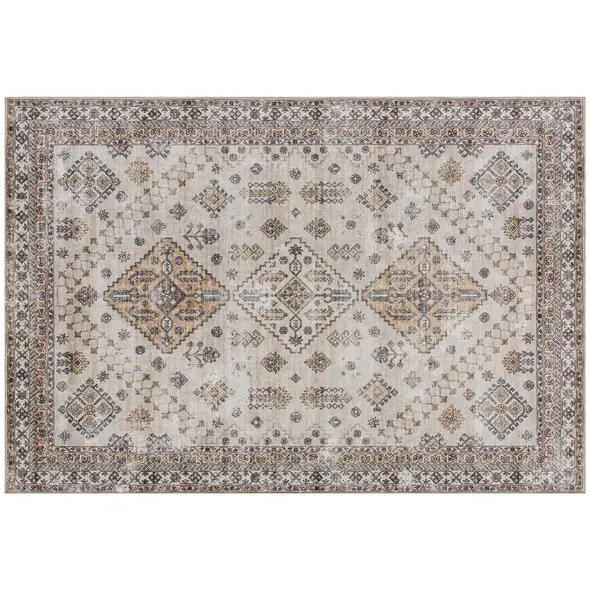 HOMCOM Vintage Area Rug, Non-Slip Washable Rug, Flannel Floor Carpet for Living Room, Bedroom, Dining Room, Home Office, 170 x 120 cm, Beige - 1