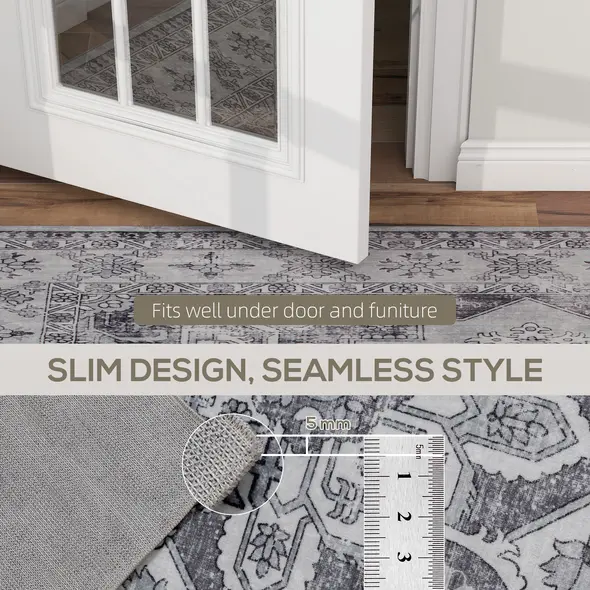 HOMCOM Vintage Area Rug, Non-Slip Washable Rug, Flannel Floor Carpet for Living Room, Bedroom, Dining Room, Home Office, 290 x 200 cm, Grey - 7