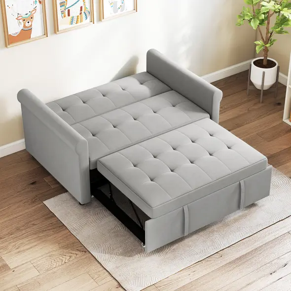 HOMCOM Two-Seater Velvet-Feel Sofa Bed - Grey - 8