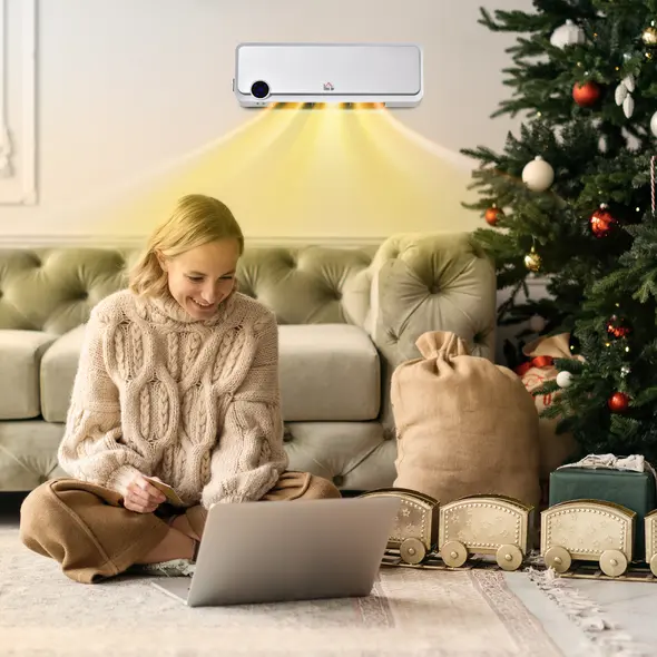 HOMCOM Wall Downflow Heater 2 Heat and Fan 1000W/2000W, Electric Space Heater with Timer Remote Oscillating, for Bedroom Home Office, White and Silver - 2