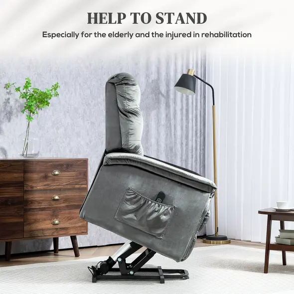 HOMCOM Velvet-Feel Electric Lift Recliner Chair - Dark Grey - 4