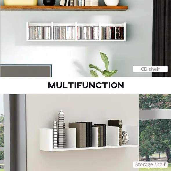 HOMCOM Wall Mount 84 CD / 56 DVD/Blu-ray/ Media Storage Rack 4 Cubes, Wooden Shelf Organiser Unit Bookcase Display, Set of 2, White - 5