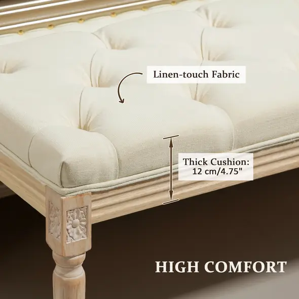 HOMCOM Vintage Wooden Bed End Bench - Cream White - 6