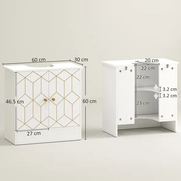 HOMCOM Under Sink Bathroom Cabinet, Under Sink Cabinet with Adjustable Shelf and Open Compartment for Basin with or without Pedestal, 60 x 30 x 60cm, White - 3