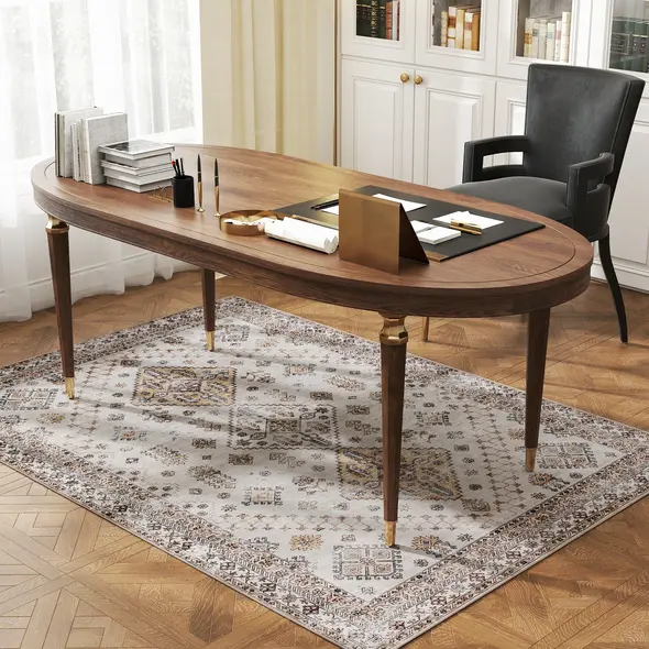 HOMCOM Vintage Area Rug, Non-Slip Washable Rug, Flannel Floor Carpet for Living Room, Bedroom, Dining Room, Home Office, 170 x 120 cm, Beige - 9