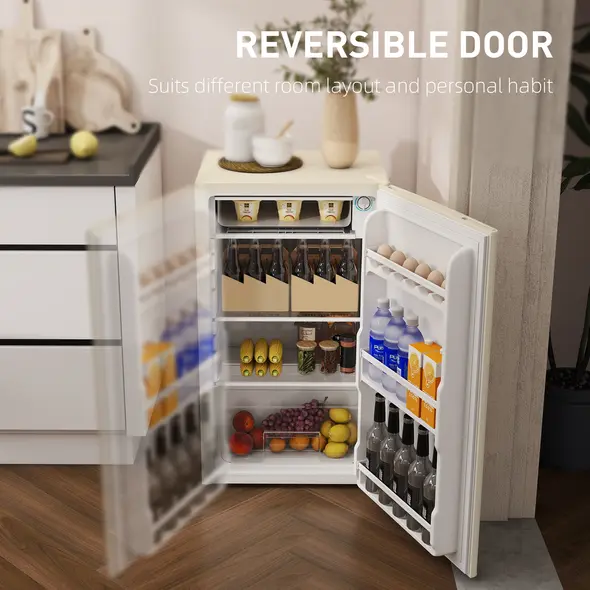 HOMCOM Under Counter Fridge, 91L Small Fridge with Chiller Box, Removable Shelf, Reversible Door, Adjustable Legs, Mini Refrigerator, Beige - 7