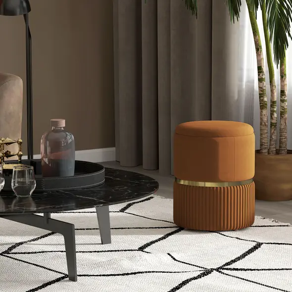 HOMCOM Velvet-Feel Storage Ottoman - Brown - 7