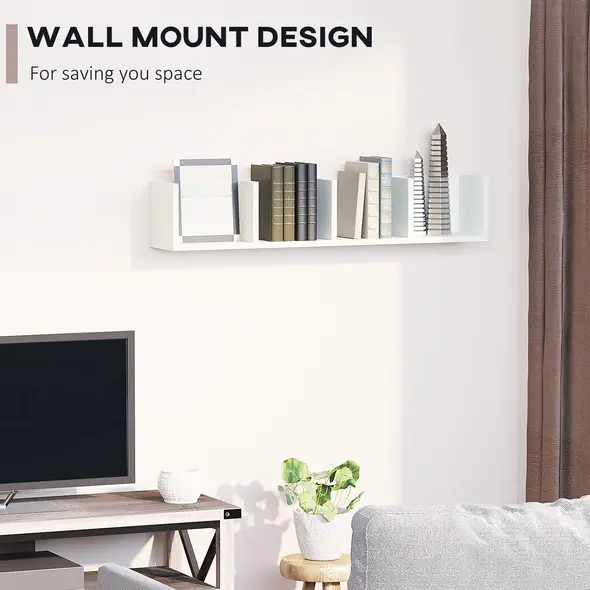 HOMCOM Wall Mount 84 CD / 56 DVD/Blu-ray/ Media Storage Rack 4 Cubes, Wooden Shelf Organiser Unit Bookcase Display, Set of 2, White - 4