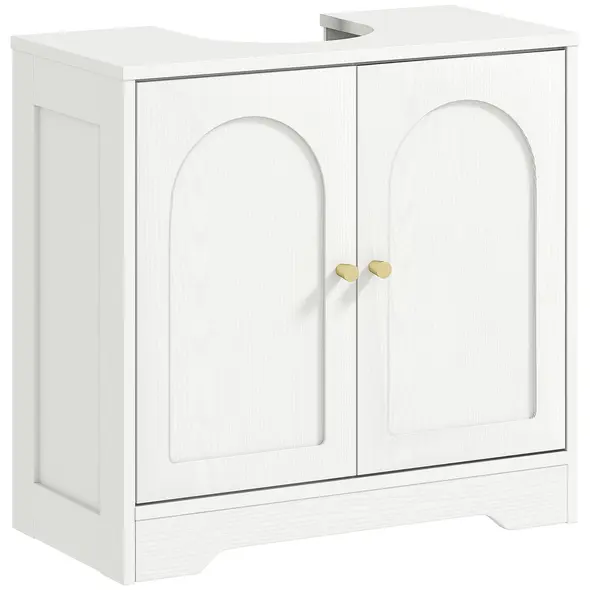 HOMCOM Under Sink Bathroom Cabinet with 2 Arch Doors - White - 1