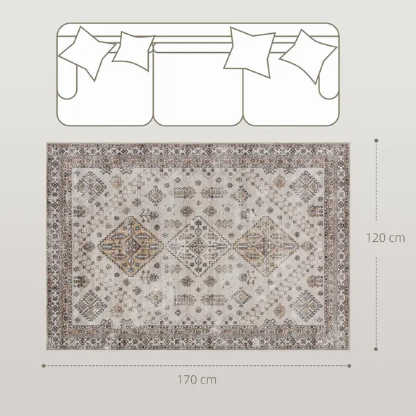 HOMCOM Vintage Area Rug, Non-Slip Washable Rug, Flannel Floor Carpet for Living Room, Bedroom, Dining Room, Home Office, 170 x 120 cm, Beige - 3