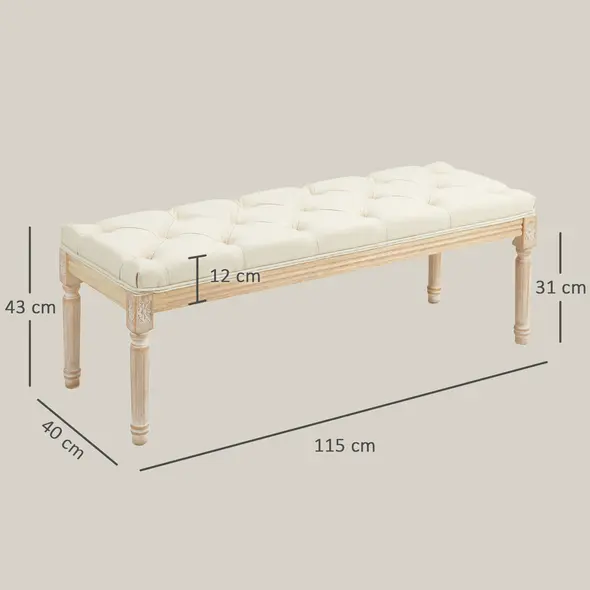 HOMCOM Vintage Wooden Bed End Bench - Cream White - 3